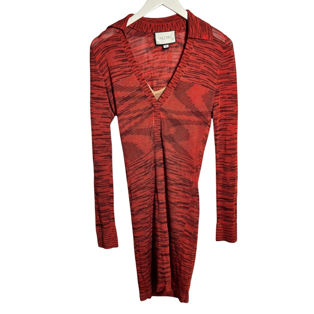 Alexis Red Black Space Dye Knit Long Sleeve V-Neck Mini Dress M Y2K 90s Date